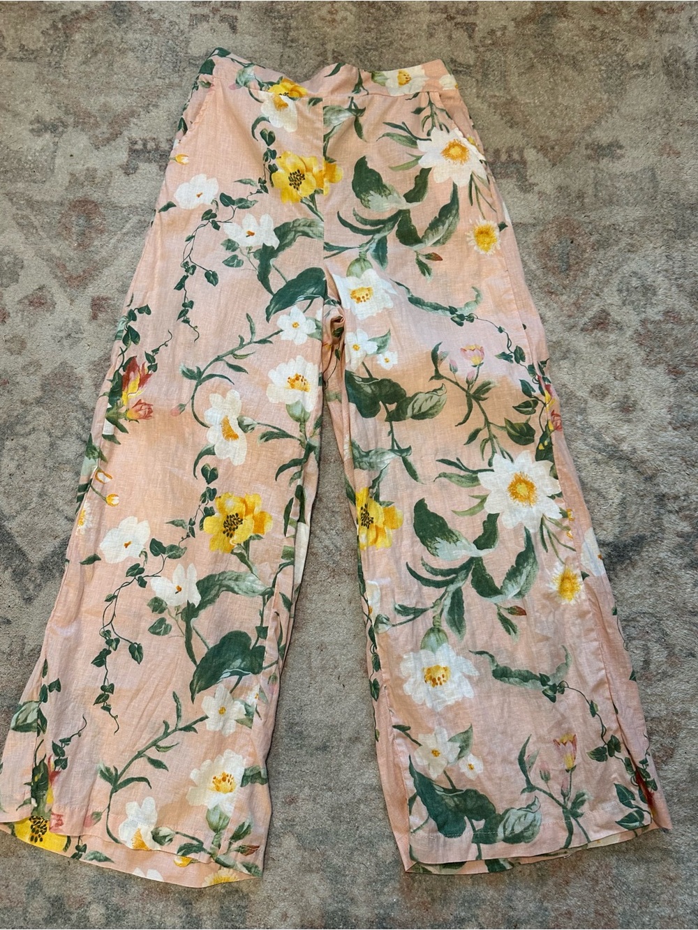 Laura Ashley Blush Pink Wide-Leg Floral Pants